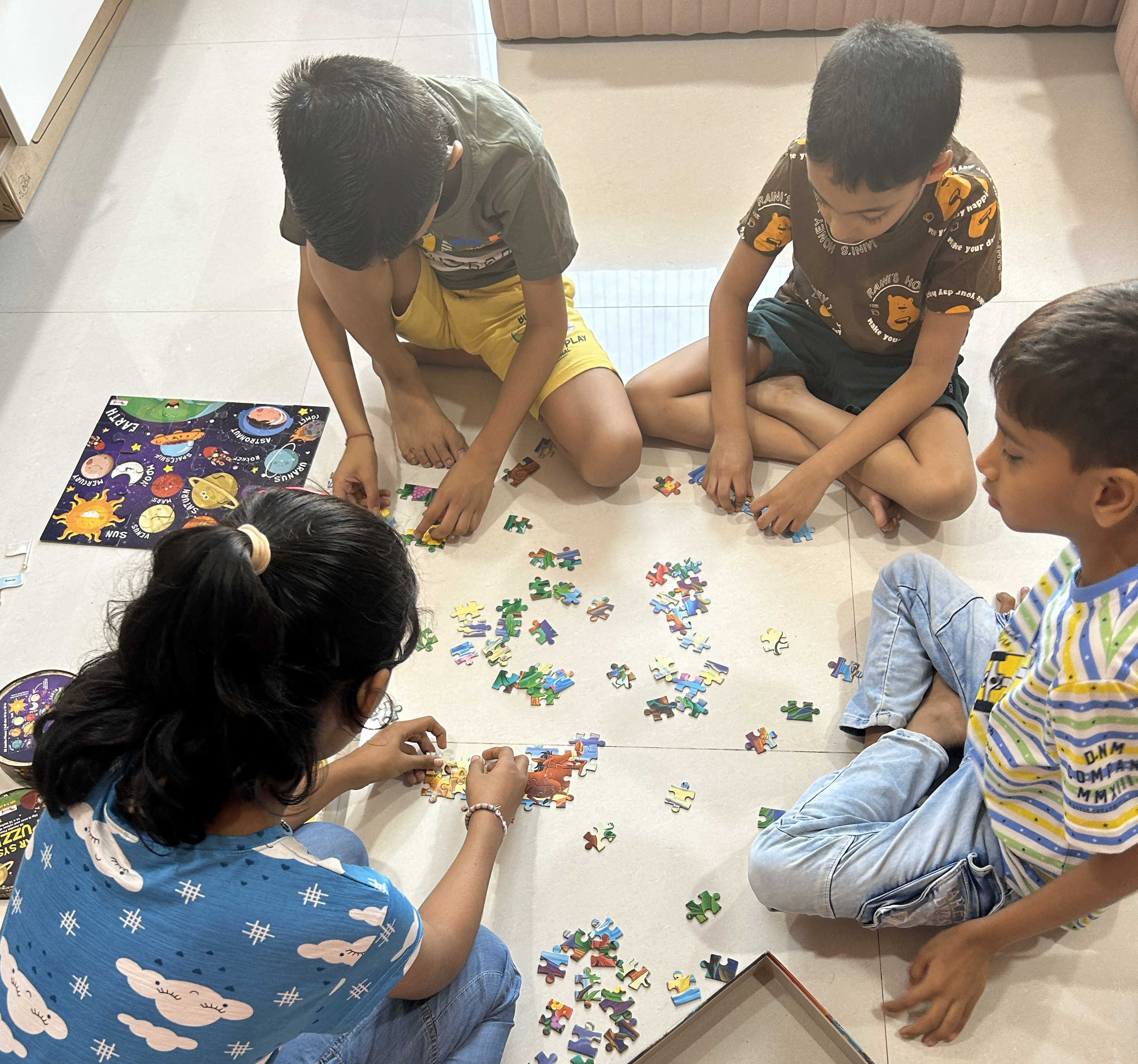 Kids learning together in a housing society common area